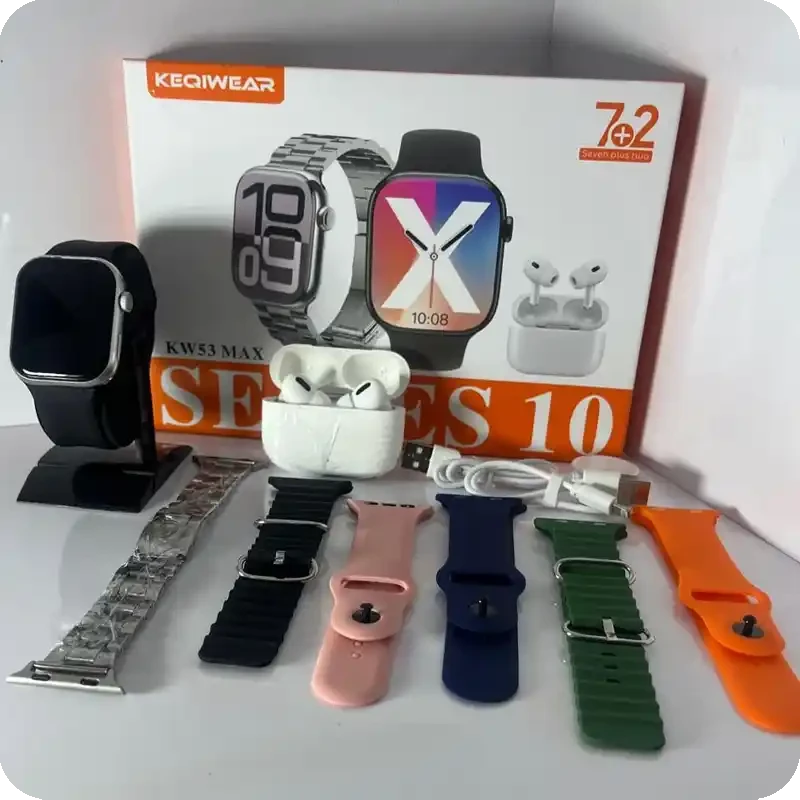 پک ساعت هوشمند KW53 MAX به همراه ایرپاد و 6 بند باکیفیت